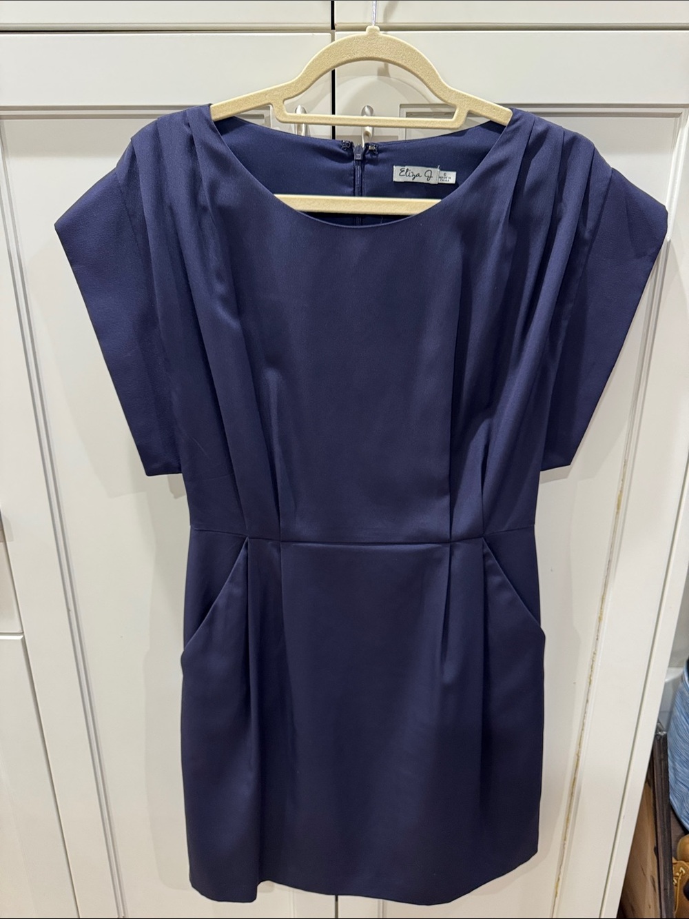 Eliza J Navy Short-Sleeve Pleated Mini Dress